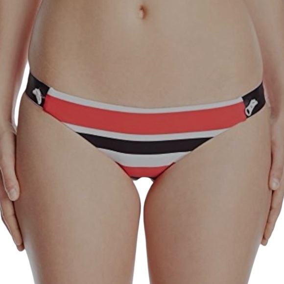 Seafolly Walk The Line Striped Zipper Side Accent Brazilian Bikini Swim Bottom - Picture 4 of 7
